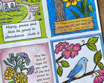 Heilige Schriftkaarten om in te kleuren, NBV en NBG, bijbelteksten, ansichtkaarten (digitale download)