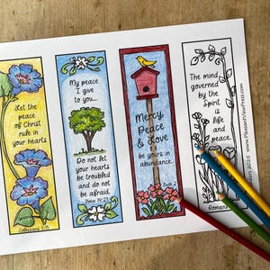 Peace Bookmarks to Color: New Testament Scripture, 2x7",  Favorite Verses, PDF Digital Download