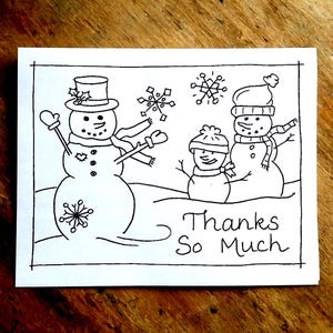 Snowmen Thank You Cards to Color, Printable Kids Activity (Digital Download A2 Size)