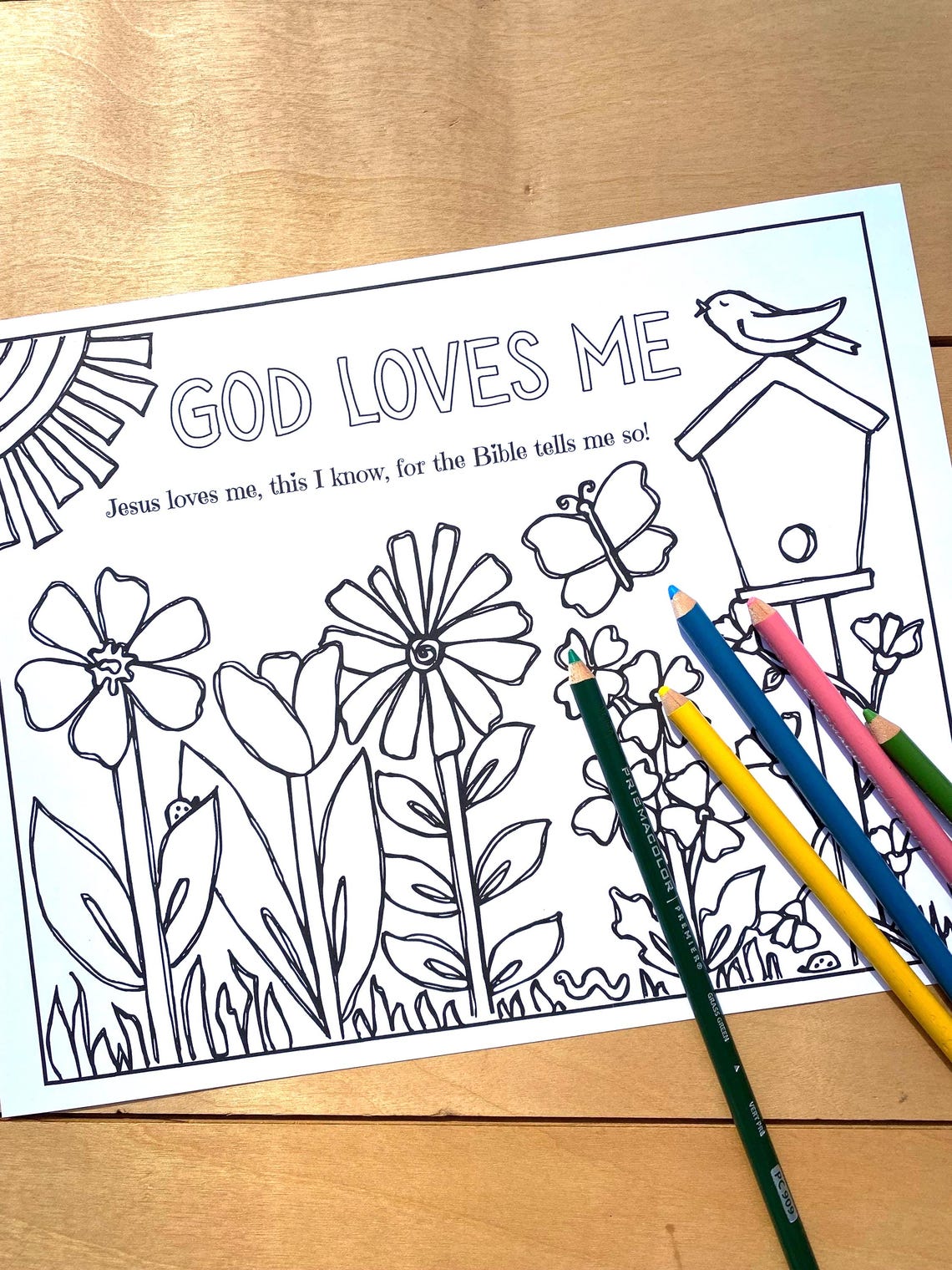 Children's Christian Spring Coloring Page, God Loves Me, PDF Digital ...