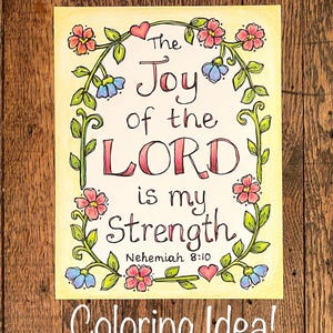 Kleurplaat Joy of the Lord, christelijke wenskaarten en bladwijzers (digitale download)