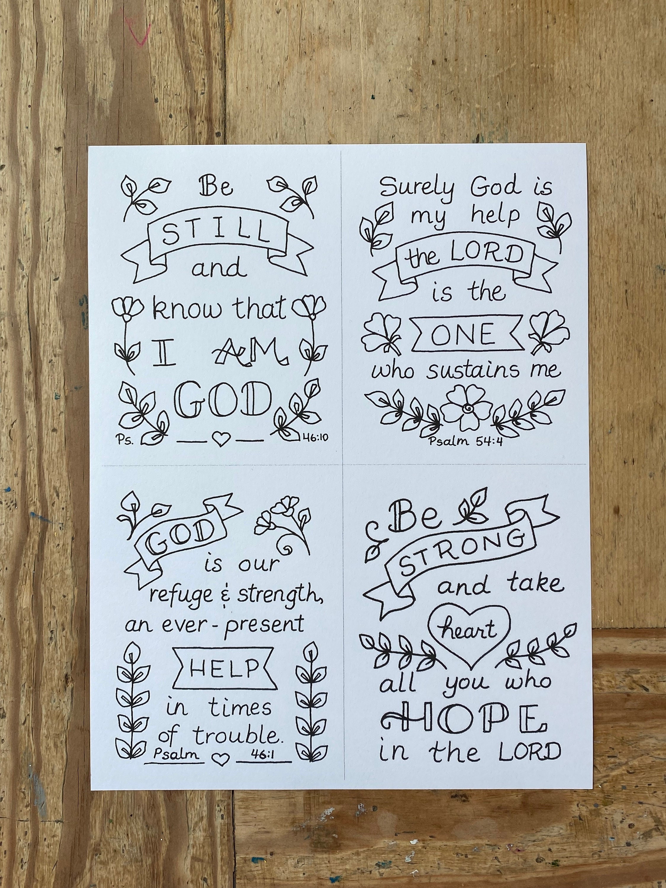 Psalm Scripture Cards to Color: Printable Bible Verse Greeting Cards ...