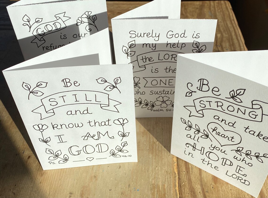 Psalm Scripture Cards to Color: Printable Bible Verse Greeting Cards ...