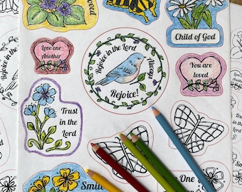 Christelijke kleurstickers, positieve verzen, Afdrukbaar ambacht, Digitale download (PDF, PNG, SVG)