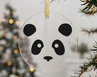 Panda Bear Face Acrylic Ornament | Animal Holiday Decor  | Christmas Tree Ornament