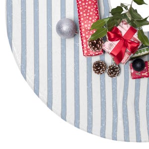 Vintage Blue Striped Christmas Tree Skirt, Festive Elegant Holiday Decor, Preppy Xmas Tree Skirt, Winter Wonderland Decor, Merry Christmas