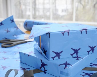 Aviator Wrapping Paper | Airplane Gift Wrap |  Blue Plane for Christmas