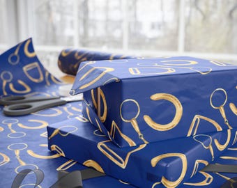 Equestrian Gift Wrapping Paper: Horse Stirrups & Horseshoe Pattern