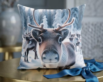 Christmas Reindeer Pillow |   Holiday Decor  |   Festive Throw Pillow