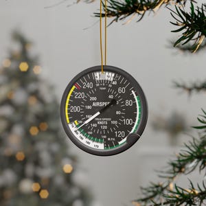 Ceramic Ornaments, Airplane Cockpit Instrument, Airspeed Indicator Dial, Pilot Gift, Aviation Decor, Christmas Ornament,
