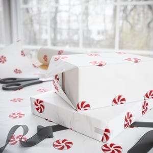 Peppermint Candy Gift Wrapping Paper | Merry Christmas Gift Wrap | Candy Christmas | Red, White or Blue Background based on Size