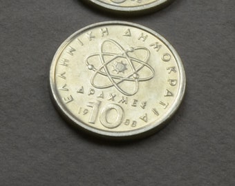 Greece atom coin 10 drachmas Democritus Physics astrophysics.Different years