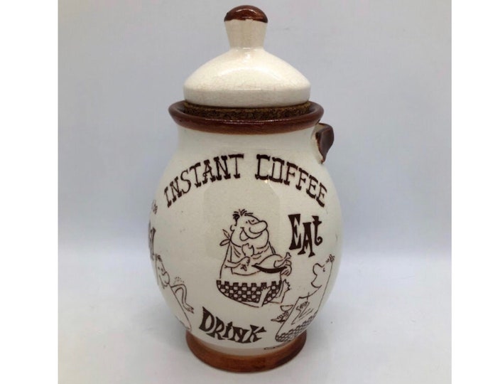 Vintage Instant Coffee Canister 1960's 1970's Ceramic With Airtight Lid