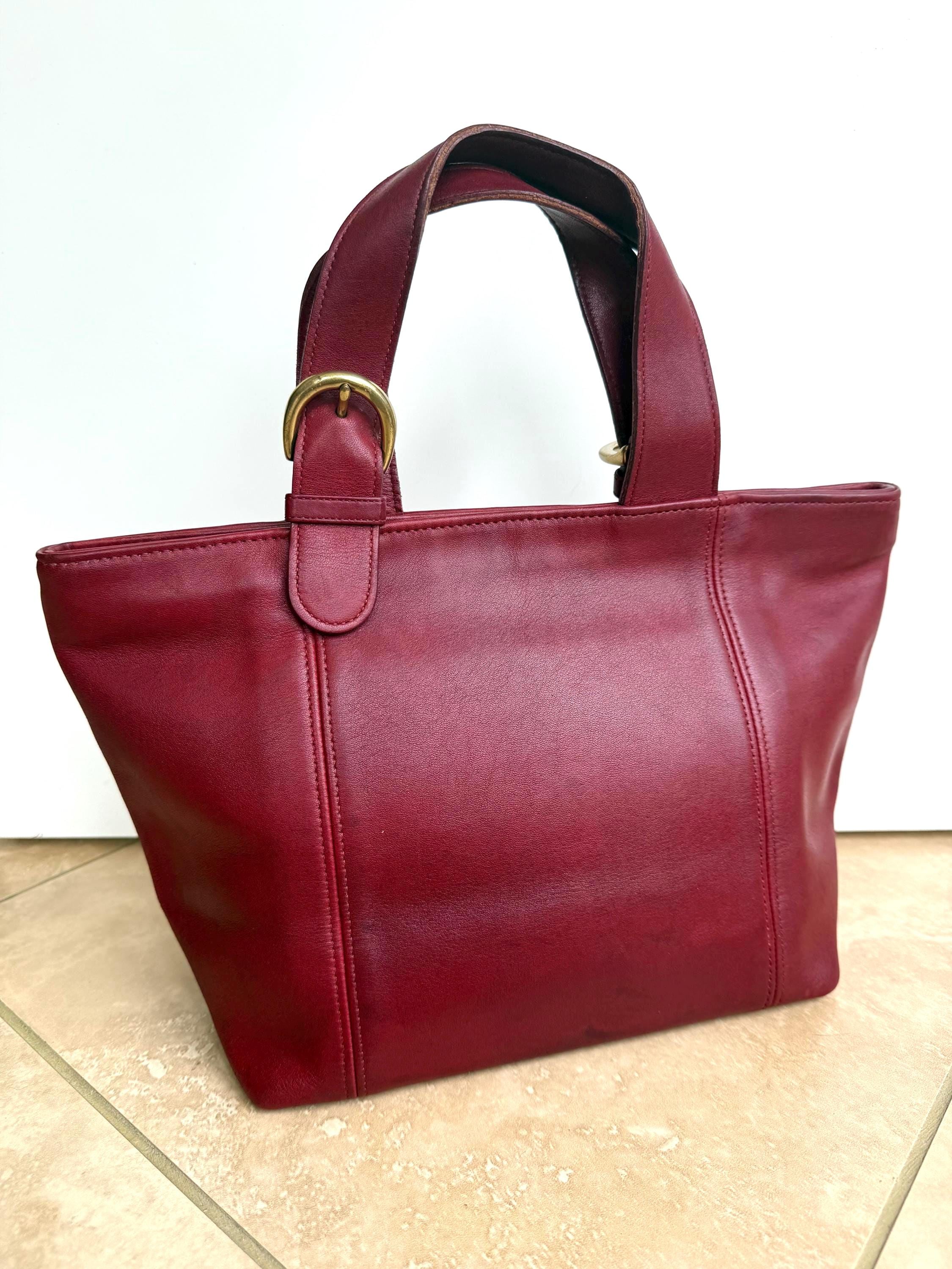 COACH Vintage Waverly Bag in Red Leather, Small Carry Tote - Style 