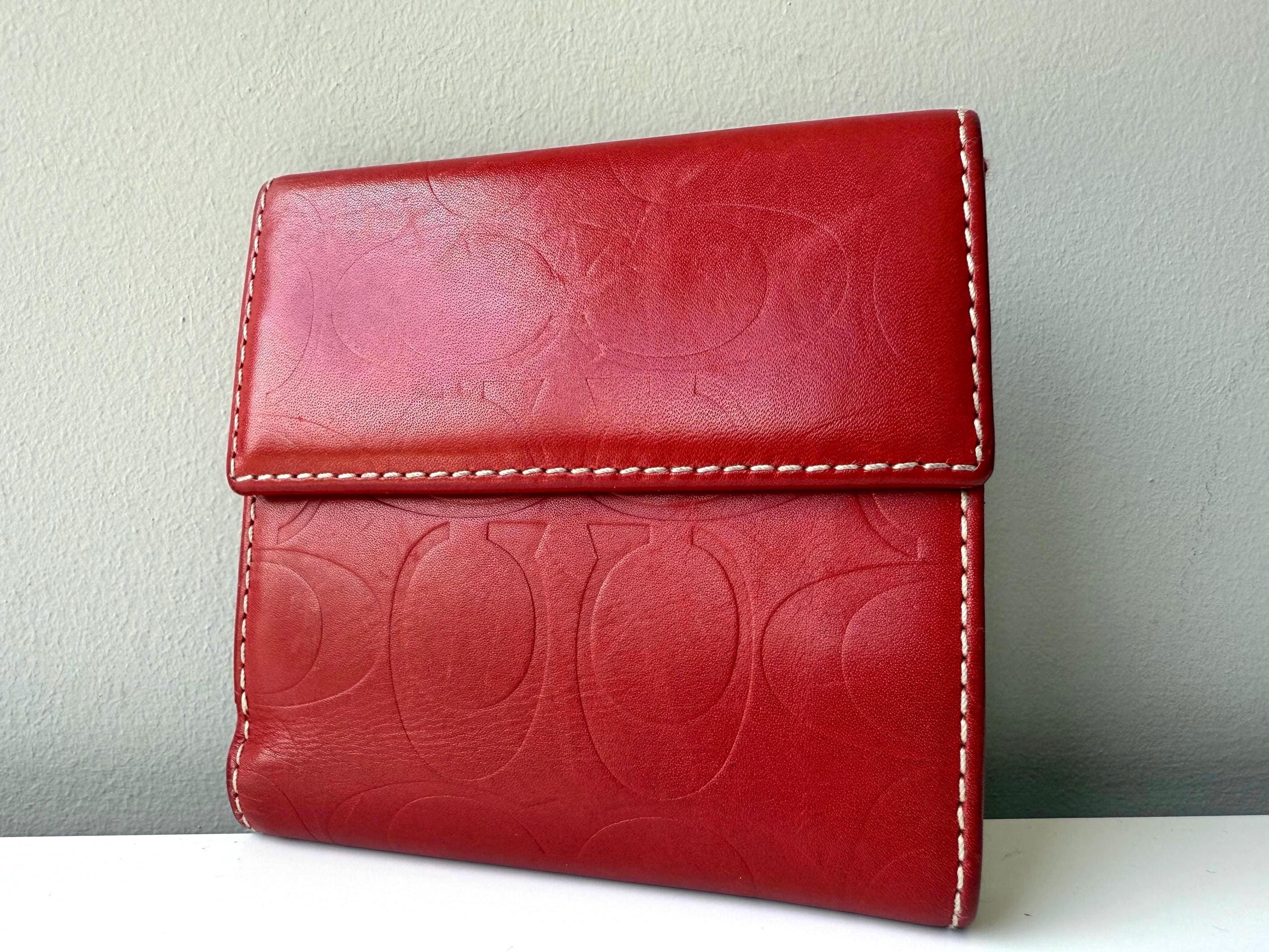 COACH Signature Embossed Mini Wallet in Cherry Red With Contrast
