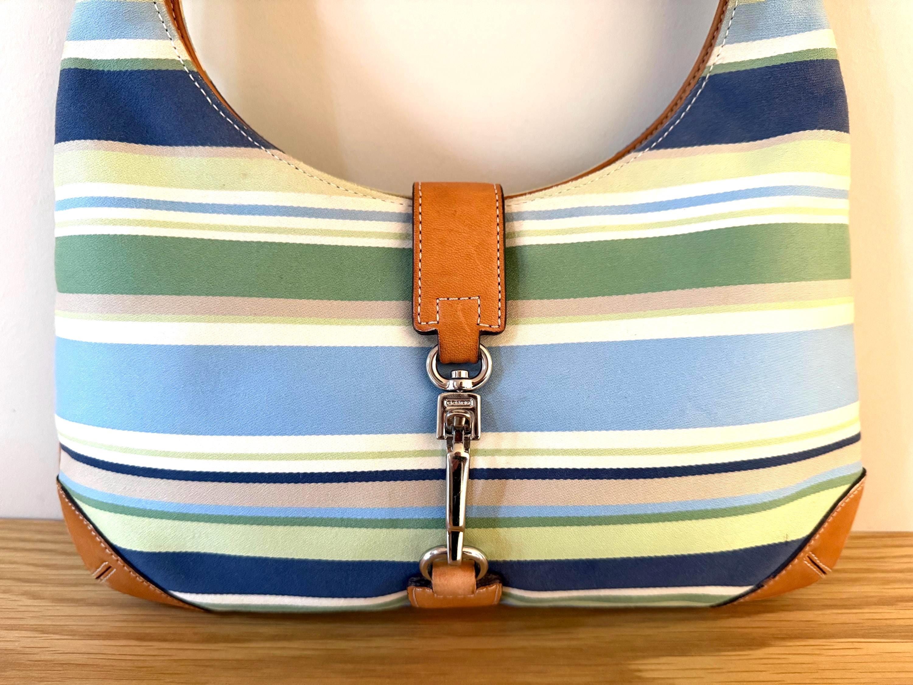 COACH Vintage Stripe Clip Hobo Shoulder Bag With Leather