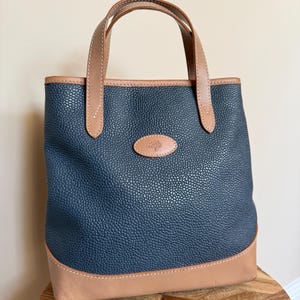 MULBERRY Vintage Small Scotchgrain and Leather Handheld Bell Bag, Mini Tote in Blue & Beige Finish