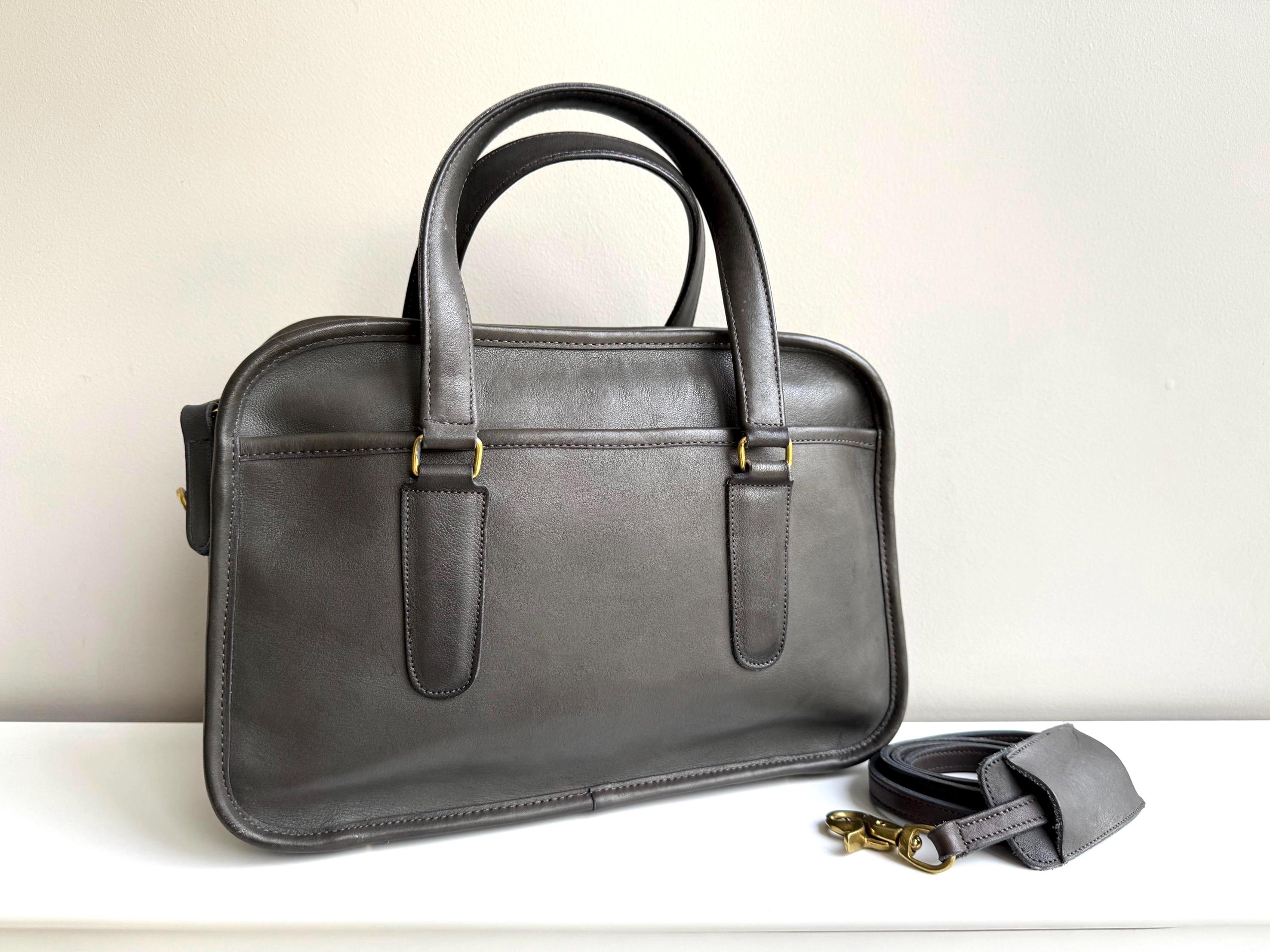 COACH Vintage Skinny Flight Bag in Grey Full-grain, Glove-tanned