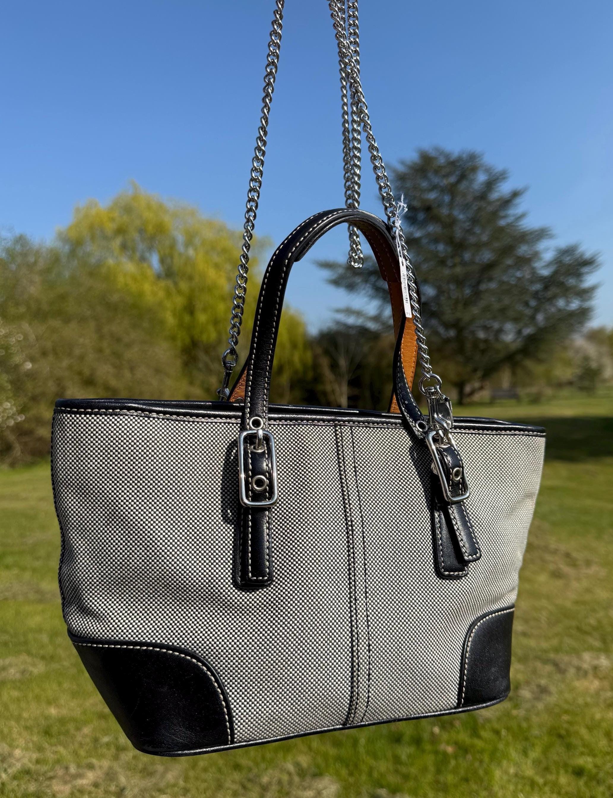 COACH Vintage Mini Market Tote Bag With Black Leather Trim & Coach