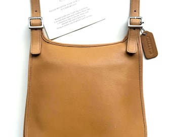 COACH Vintage Small Hippie Flap Crossbody Bag, in Camel Glove-Tanned Leather, Made in Costa Rica  - Style 9135