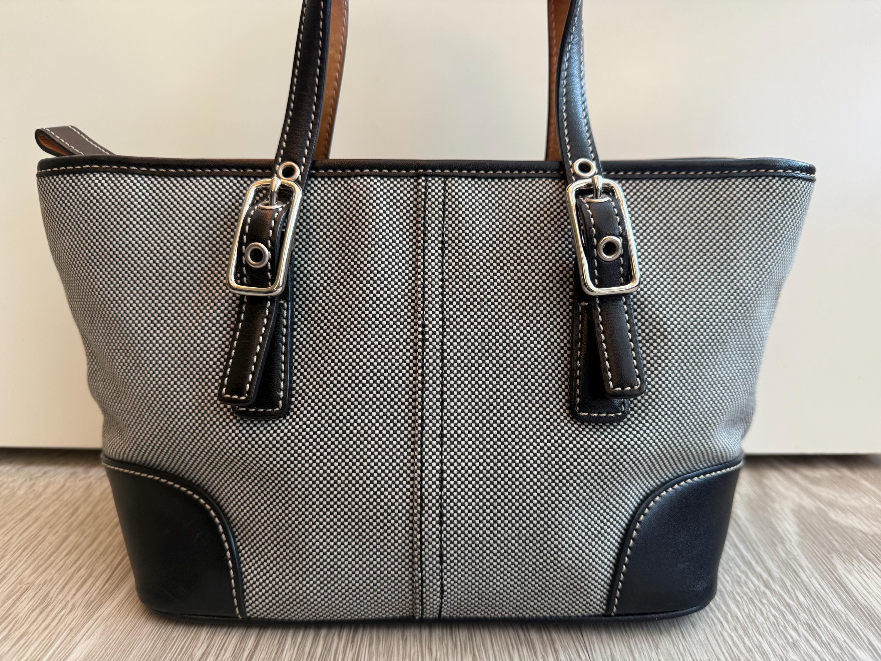 COACH Vintage Mini Market Tote Bag With Black Leather Trim & Coach
