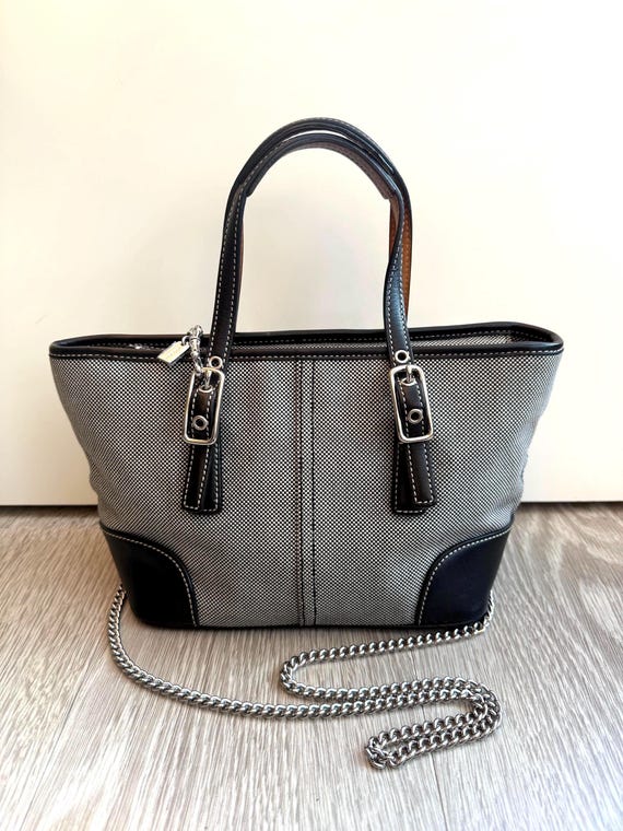 COACH Vintage Mini Market Tote Bag With Black Leather Trim & Coach
