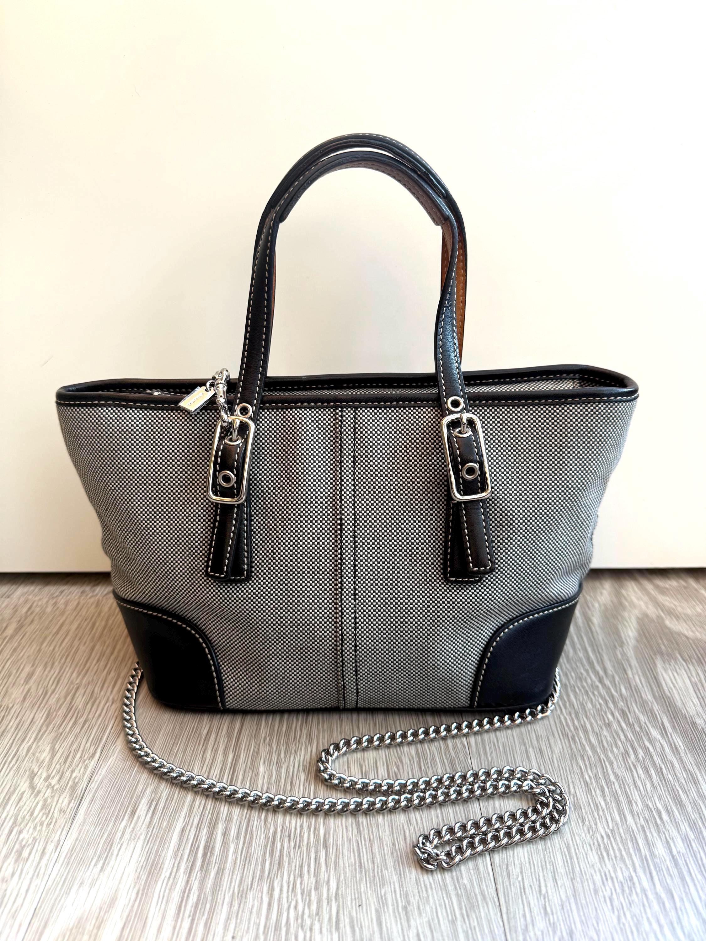COACH Vintage Mini Market Tote Bag With Black Leather Trim & Coach