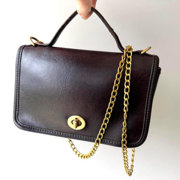COACH Vintage Casino Purse Bag in Mahogany Leather, with Chain Strap, Made in United States - Style 9924