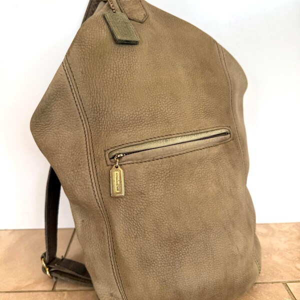 Borsa COACH Vintage Sonoma Flat Pack in pelle nabuk color salvia scuro, realizzata negli Stati Uniti - Modello 4944