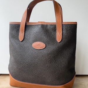 MULBERRY Vintage Small Scotchgrain and Leather Handheld Bell Bag, Mini Tote in Mole & Tan Finish