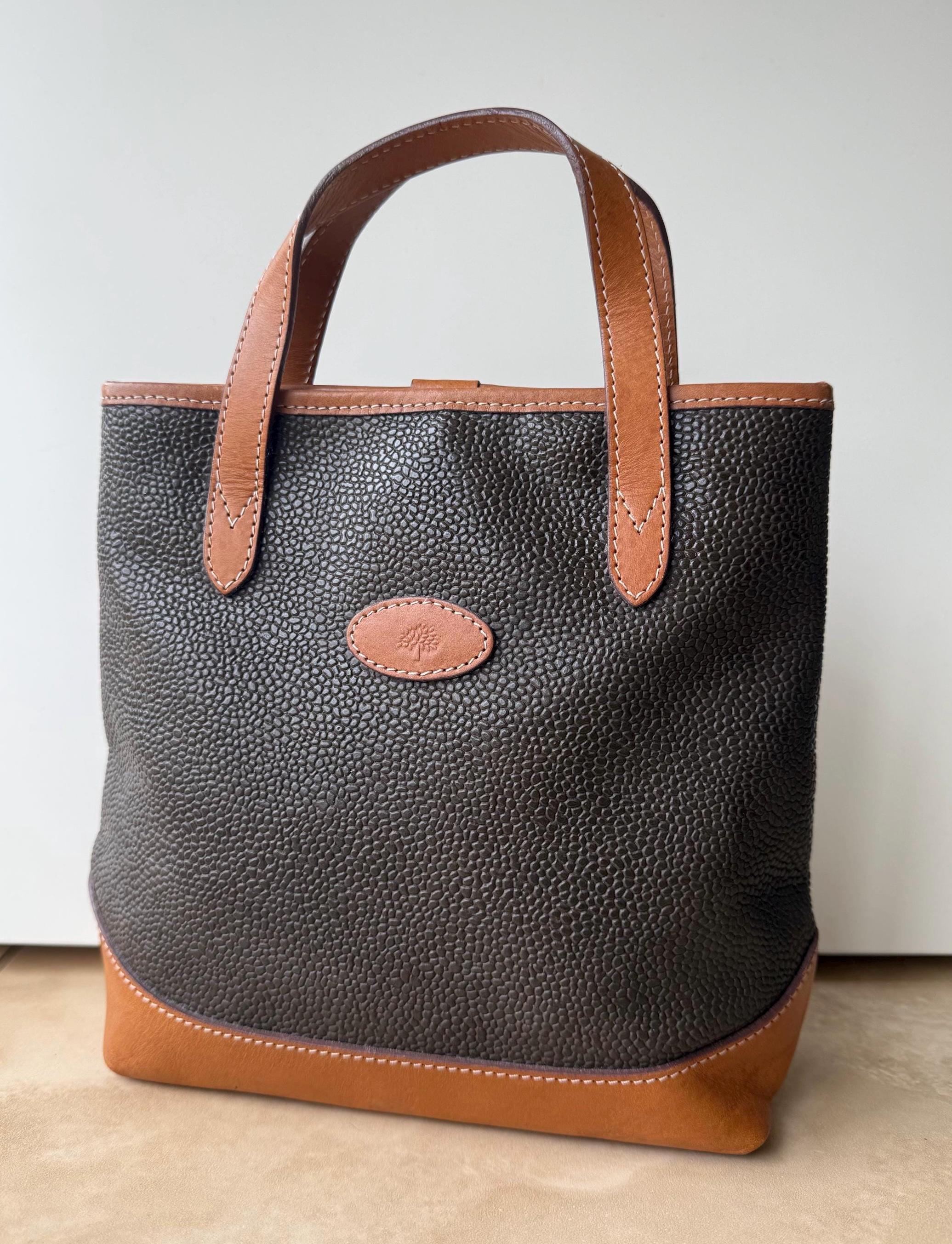 MULBERRY Vintage Small Scotchgrain and Leather Handheld Bell Bag