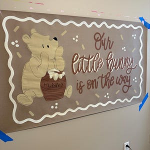 Wooden Baby Birth Announcement Sign - Winnie The Pooh Hunny Pot Design, 6.5\" Newborn Photo Prop, Gender Neutral