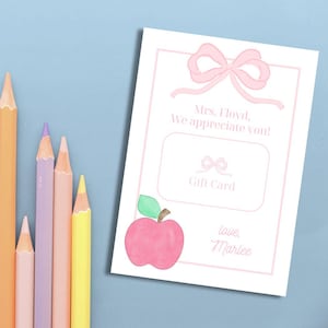 Teacher Appreciation | Gift Card Printable | Printable Download | Gift Card Holder for Teacher | Self-Editable Download | Pink Bow