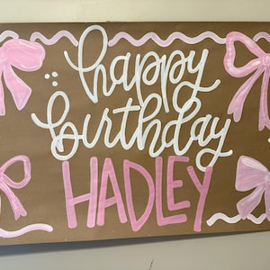 Bow Birthday Banner- quick shipping - girly craft paper- party decor- party sign- backdrop- butcher paper banner - custom banner