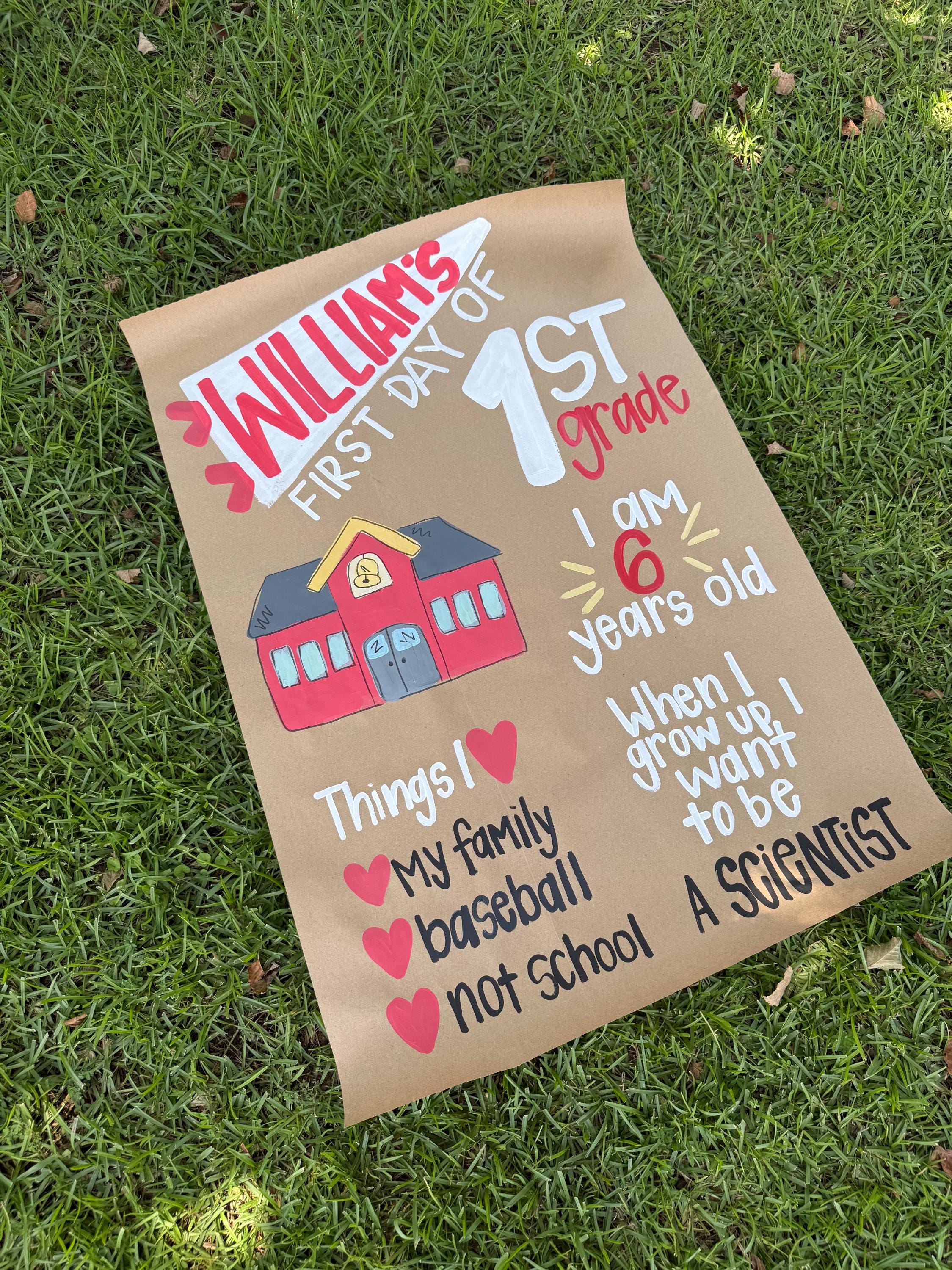 Personalized First Day of School Poster | Hand-Painted Back to School Kraft Banner | Custom Name, Grade & Age | School Photo Prop for Kids