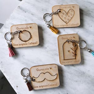 Engraved Wooden Surprise Keychain - Hidden Special Request - Customizable