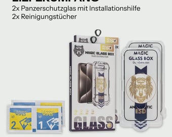 2x Panzerschutzglas mit Schablone iPhone 17 16 15 14 13 12 11 Displayschutz 9H, Blasenfrei, Anti-Fingerprint, Screen Protector Set