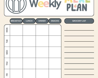 Weekly Meal Planner, Printable PDF + SVG
