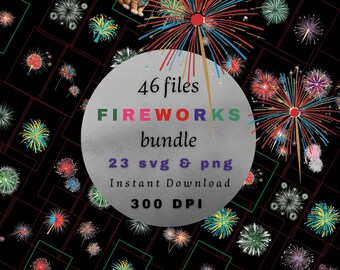 23 Fireworks Clipart Bundle | 300 DPI PNG & SVG | Colorful Illustrations for Celebrations | Perfect for Cards and Crafts