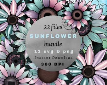 Pastel Sunflower Clipart Bundle | Stylized Floral PNG Files (Digital Download)