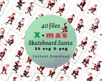 Skateboarding Santa Clipart | 20 PNG & SVG Designs (Instant Download)
