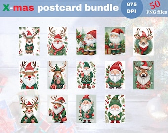 Christmas Postcard Bundle | 50 Festive PNG Cards (Digital Download)