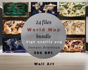 World Map Wall Art Collection | Samsung The Frame & High-Resolution Printable Art | 24 Unique Designs
