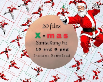 Kung Fu Santa Clipart | 10 Unique Designs (PNG & SVG, Digital Download)
