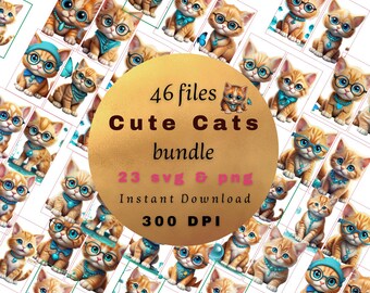 23 Cute Cats Clipart Bundle | PNG & SVG Files | High-Quality 300 DPI | Adorable Cats for Crafts, Cards, Digital Projects