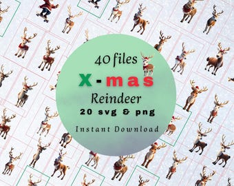Festive Reindeer Clipart | 20 Fun Christmas Designs | 300 DPI PNG & SVG | Instant Download