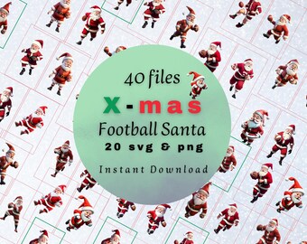 Santa Playing Football Clipart | 20 Fun Santa Designs | 300 DPI PNG & SVG | Instant Download