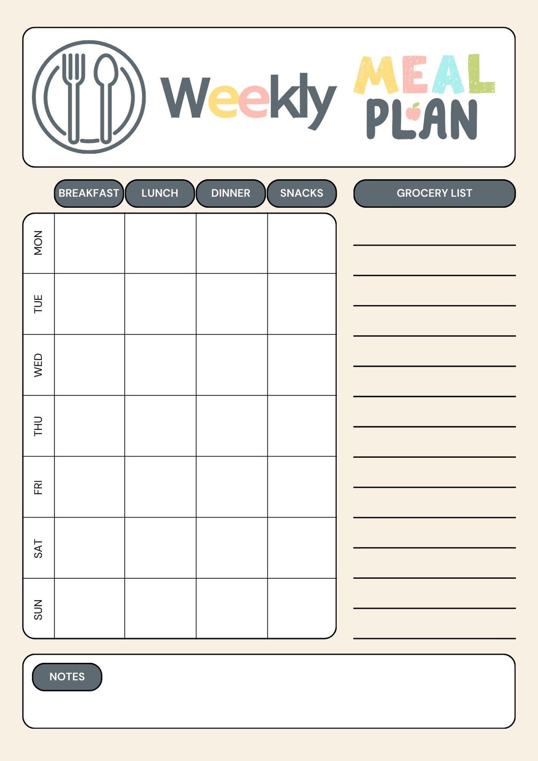 Weekly Meal Planner, Printable PDF + SVG - Etsy