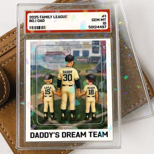 Placa estilo cartão colecionável de pai de beisebol, cartão de carteira personalizado, display holográfico para o dia dos pais para pai ou marido, cartão infantil personalizado