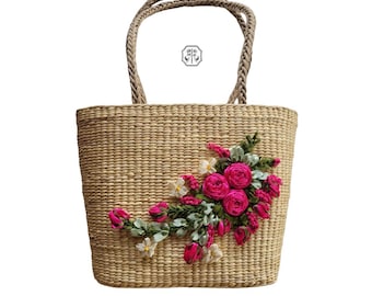 Vintage 1960s Woven Straw Floral Barrel Purse Bag Raffia Flowers - Etsy